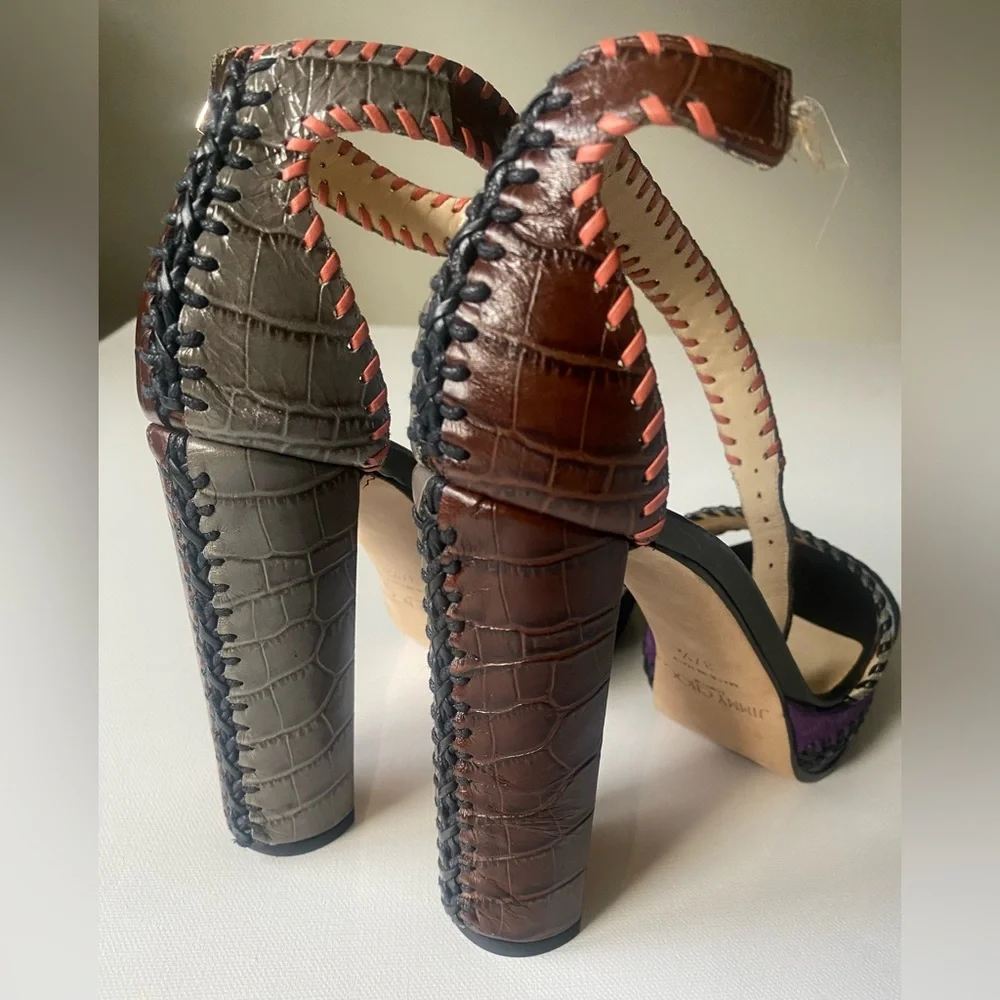 Jimmy Choo leather patchwork leather platform sandals with defect. New sz 37.5 - Picture 2 of 10